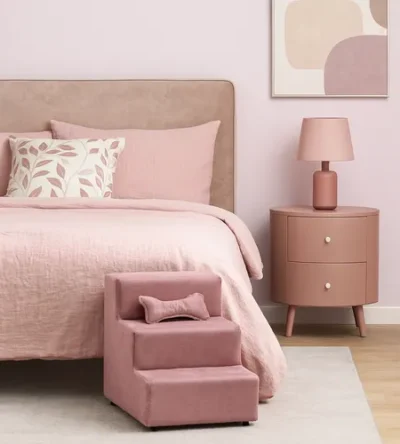 Escada Escadinha Para Pet 3 Degraus Osso Cor Rosê Veludo Liberty Móveis