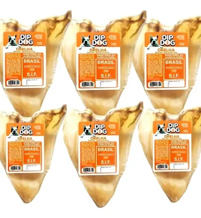 Orelha Bovina Petisco Natural Desidratada Cães Kit 6 Cor Bege
