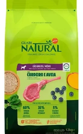 Ração P/ Cães Raça Média Sabor Cordeiro 12kg Guabi Natural