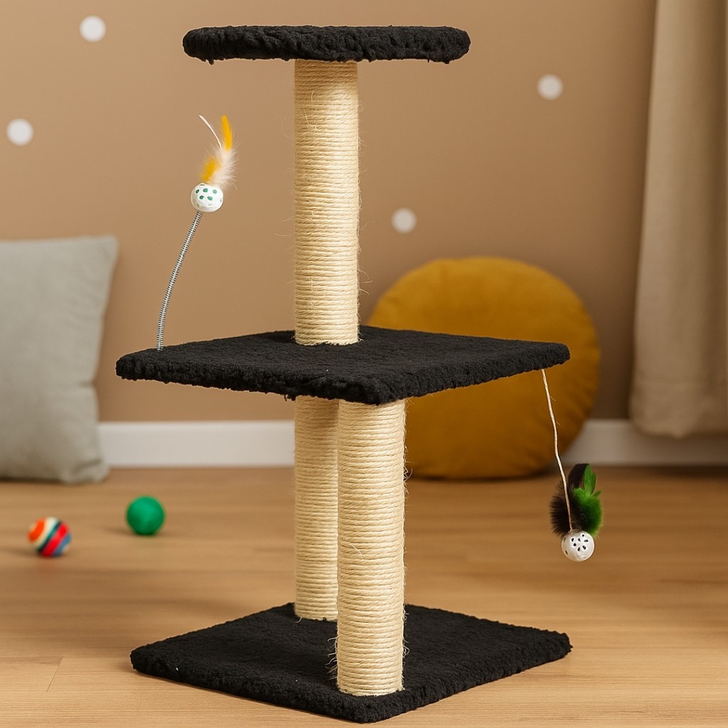 Arranhador para Gatos Pet com 3 Níveis e Brinquedo Suspenso
