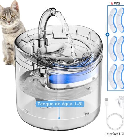Bebedouro Fonte de Água Automático Com Filtro Para Pet Gato Cachorro1.8L Anti-queimadura a seco