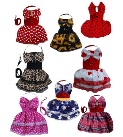 Coleira Peitoral guia Vestido fantasia pet Roupa Para Cachorro Pet Gato P M G