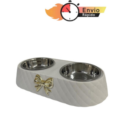 Comedouro Bebedouro Inox Cachorro Gato Interativo Duplo Ergonômico Lacinho - ENVIO RÁPIDO