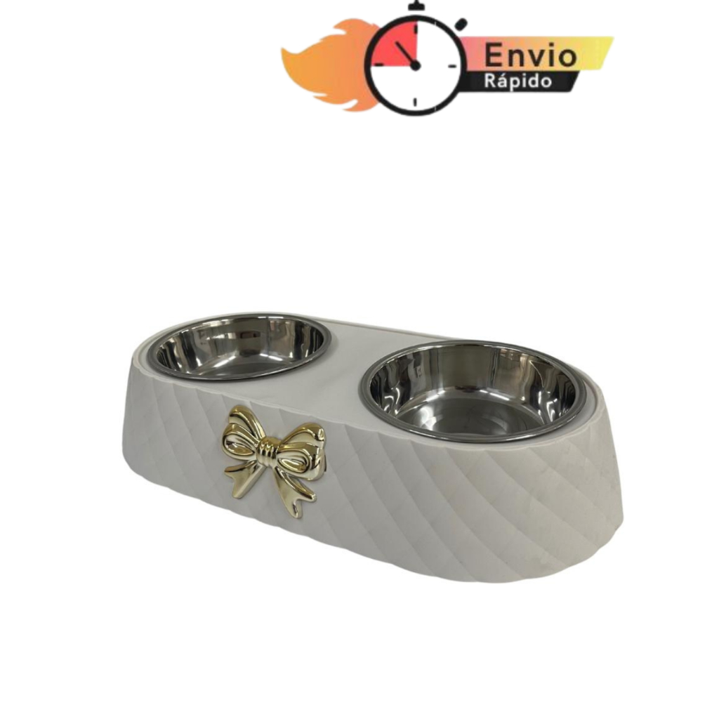 Comedouro Bebedouro Inox Cachorro Gato Interativo Duplo Ergonômico Lacinho - ENVIO RÁPIDO