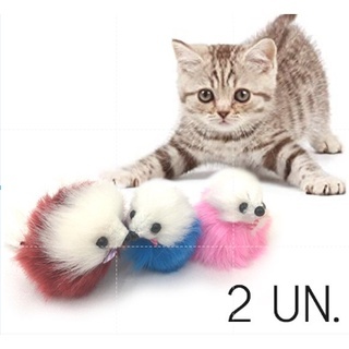 Kit com 2 Unidades Brinquedo Pet Ratinho de Pelúcia Filhote Gato Cachorro
