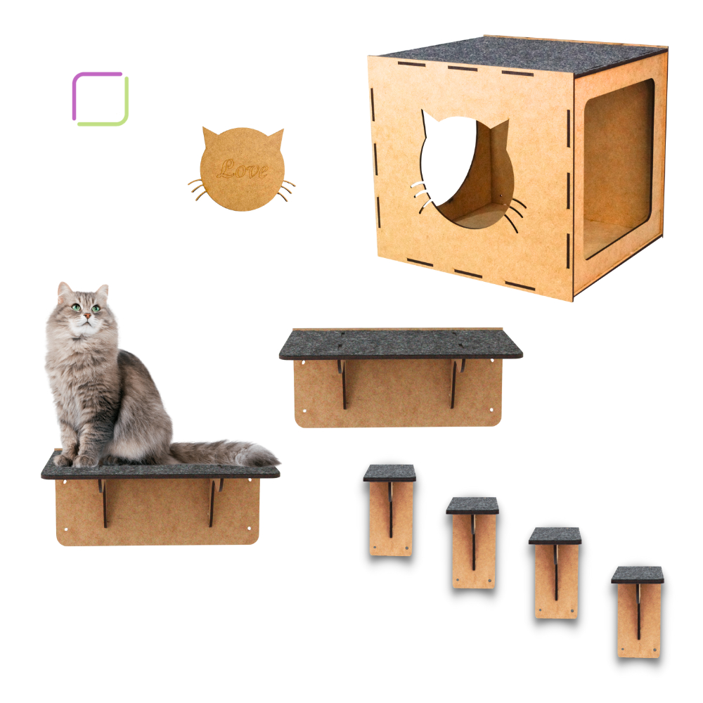 Melhor Playground Gatos 7 Peças Nichos Degraus Escada Brinquedo Parede Prateleiras Toca Carpete Mdf