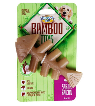 Mordedor Osso Resistente Maciço Bambu Peixe Aroma Bacon Truqys Bamboo