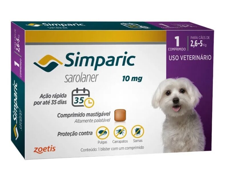 Simparic 10mg para Caes 2,6 A 5kg - Roxo - 1 Comprimidos - Zoetis