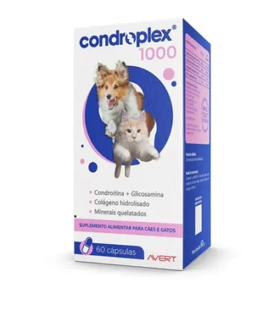 Condroplex 1000mg 60cáps Avert Suplemento Cães Gatos Articulações