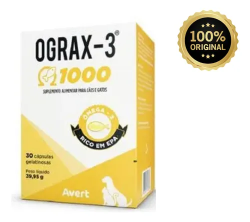 Suplemento Cães Gatos Avert Ograx-3 1000 30 Cápsulas