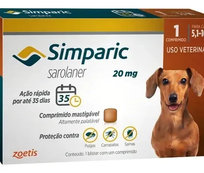 Antiparasitário Zoetis Simparic Cães 5.1 A 10kg 20mg 1 Comprimido