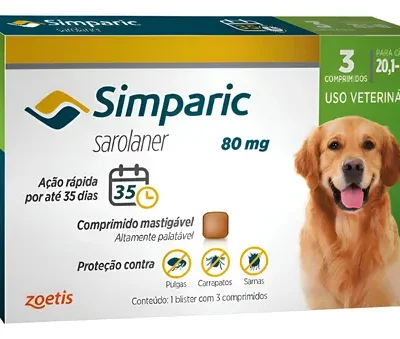Antipulgas Cães Simparic 80mg 20-40kg 3 Comprimidos Verde-claro